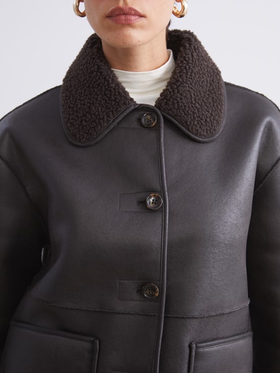 Deri Görünümlü Mont KAHVERENGİ