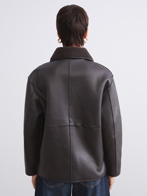 Deri Görünümlü Mont KAHVERENGİ