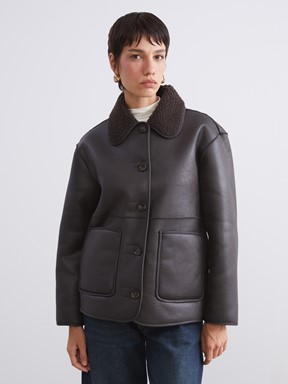 Deri Görünümlü Mont KAHVERENGİ