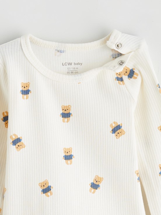 Çıtçıtlı Body AÇIK BEJ BASKILI