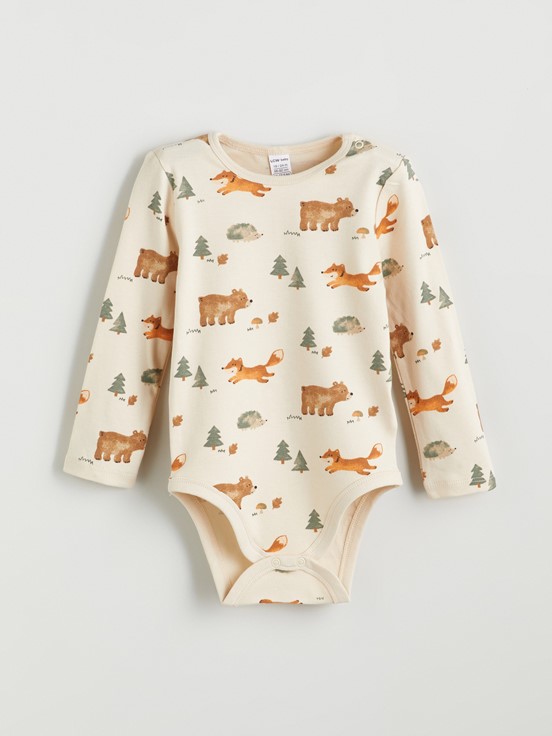 Çıtçıtlı Body AÇIK BEJ BASKILI