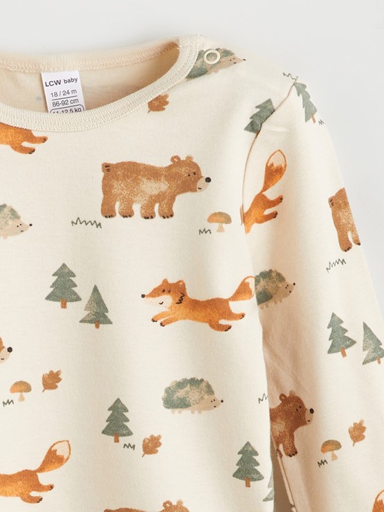 Çıtçıtlı Body AÇIK BEJ BASKILI