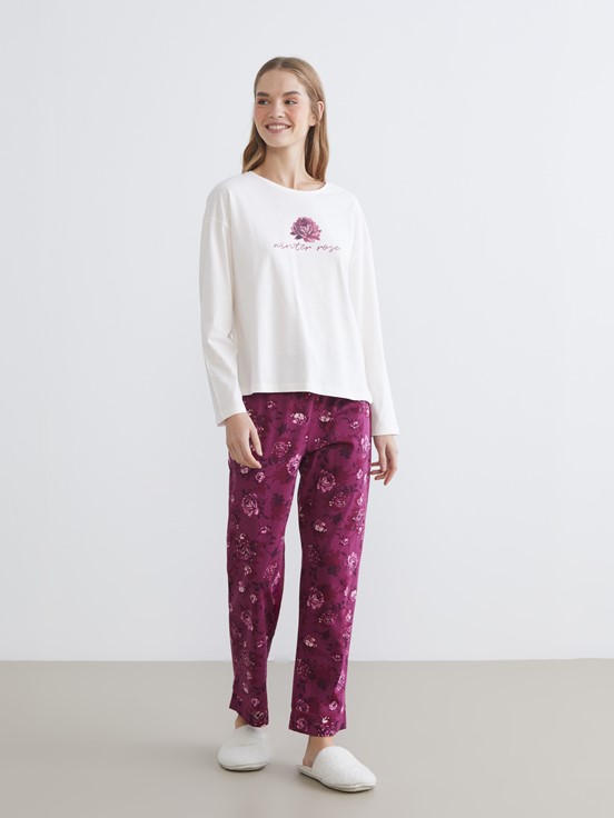 Pijama Takım KOYU KIRMIZI BASKILI