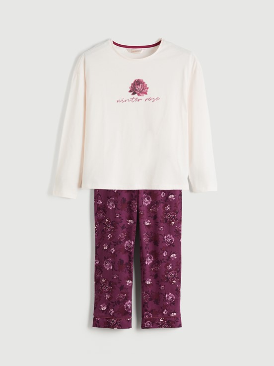 Pijama Takım KOYU KIRMIZI BASKILI