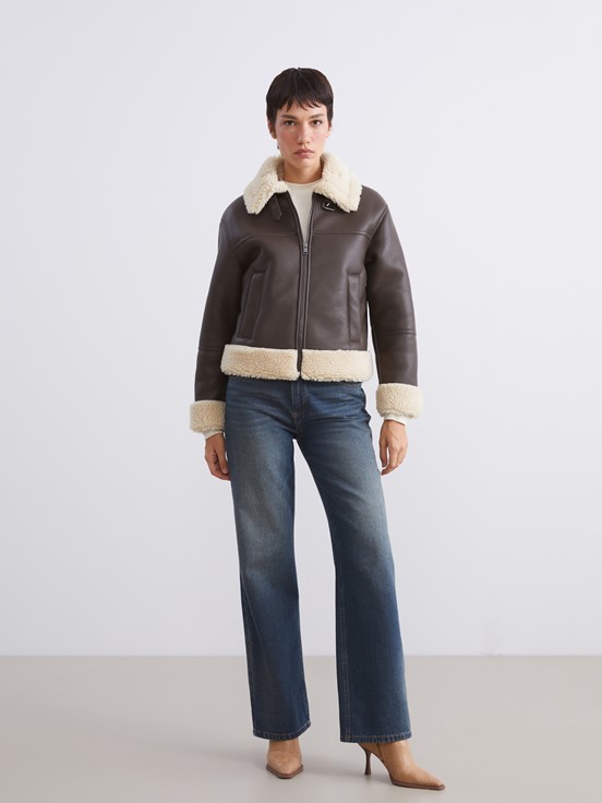 Deri Görünümlü Mont KAHVERENGİ