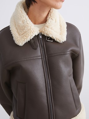 Deri Görünümlü Mont KAHVERENGİ