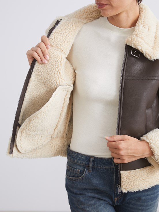 Deri Görünümlü Mont KAHVERENGİ