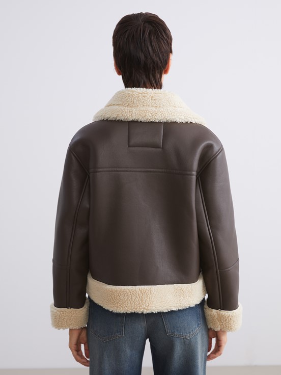 Deri Görünümlü Mont KAHVERENGİ