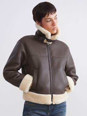 Deri Görünümlü Mont KAHVERENGİ