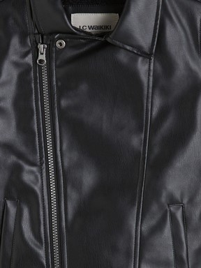 Deri Görünümlü Ceket YENİ SİYAH