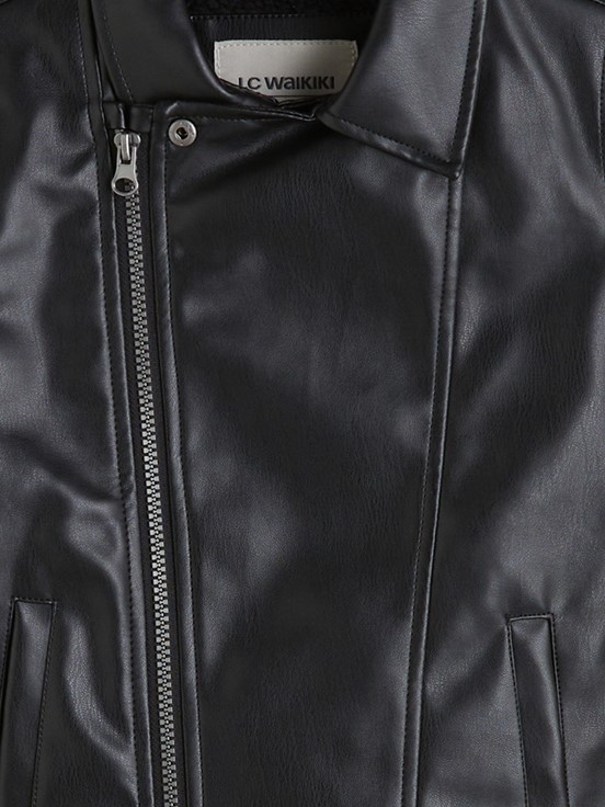 Deri Görünümlü Ceket YENİ SİYAH