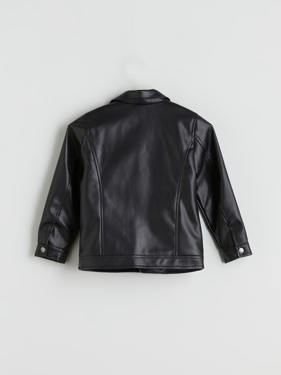 Deri Görünümlü Ceket YENİ SİYAH