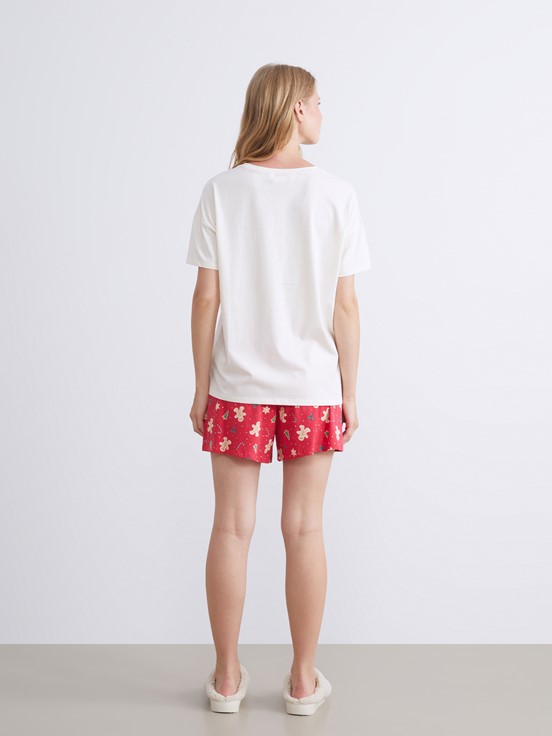 Şortlu Pijama Takımı CANLI KIRMIZI BASKILI