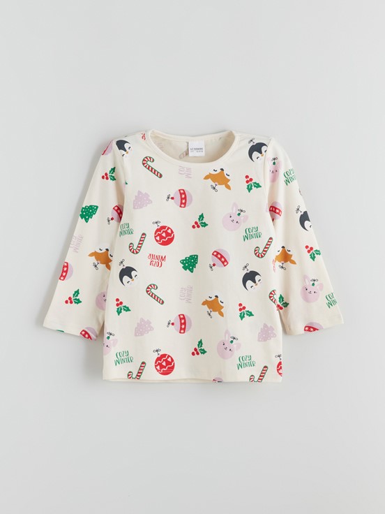 Pijama Takım KREM BASKILI