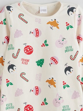 Pijama Takım KREM BASKILI