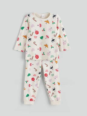 Pijama Takım KREM BASKILI