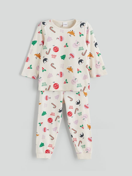 Pijama Takım KREM BASKILI