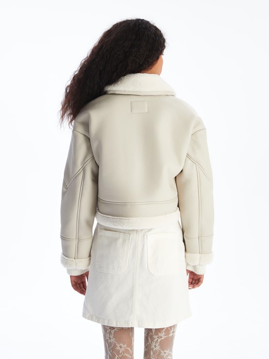 Deri Görünümlü Mont AÇIK BEJ