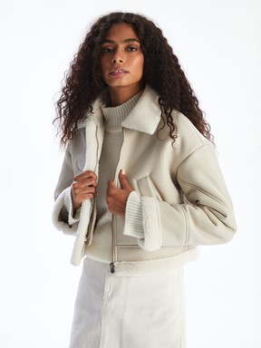 Deri Görünümlü Mont AÇIK BEJ