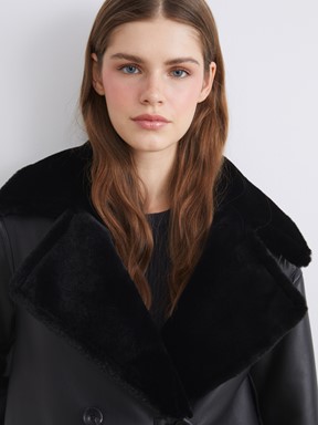 Deri Görünümlü Mont YENİ SİYAH