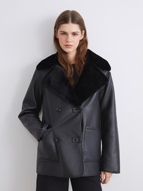 Deri Görünümlü Mont YENİ SİYAH