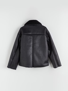 Deri Görünümlü Mont YENİ SİYAH