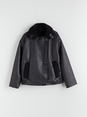 Deri Görünümlü Mont YENİ SİYAH