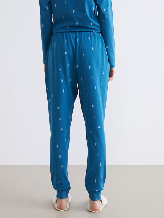 Pijama Alt KOYU SU MAVİSİ BASKILI