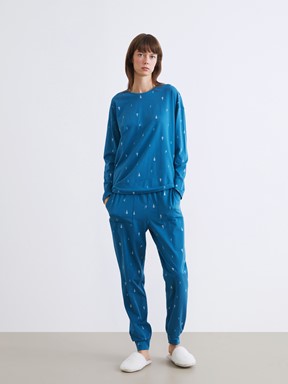 Pijama Alt KOYU SU MAVİSİ BASKILI