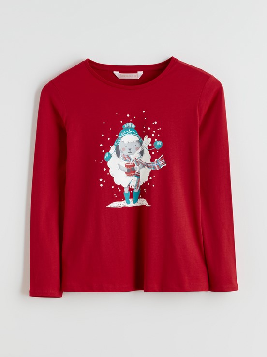 Pijama Takım CANLI KIRMIZI BASKILI