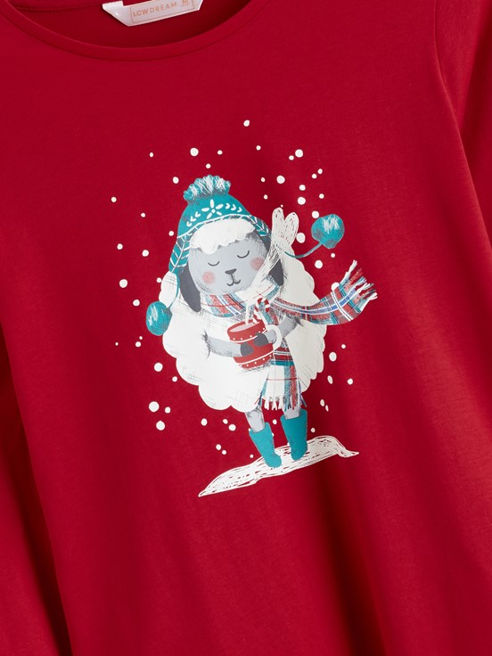 Pijama Takım CANLI KIRMIZI BASKILI