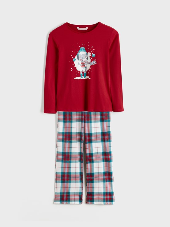 Pijama Takım CANLI KIRMIZI BASKILI