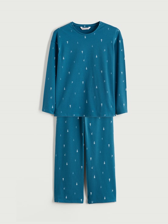 Pijama Takım KOYU SU MAVİSİ BASKILI
