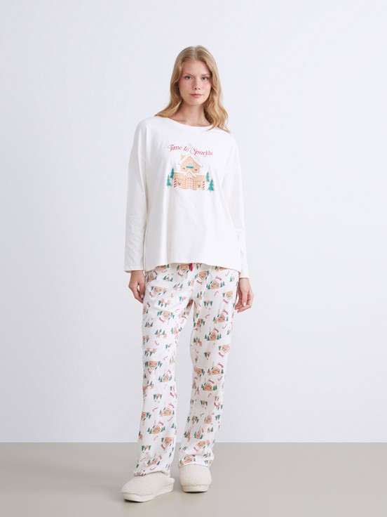 Pijama Takım EKRU BASKILI