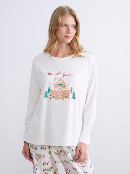 Pijama Takım EKRU BASKILI