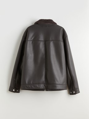 Deri Görünümlü Mont ACI KAHVE