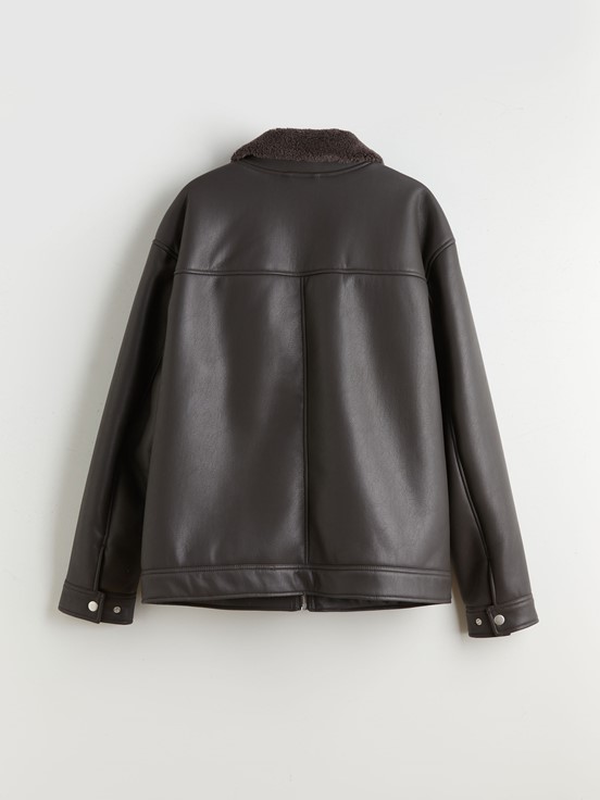 Deri Görünümlü Mont ACI KAHVE