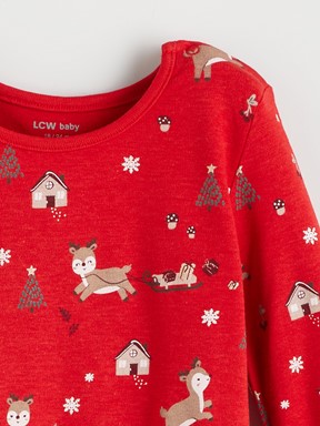 Çıtçıtlı Body KIRMIZI BASKILI