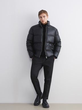 Deri Görünümlü Mont YENİ SİYAH