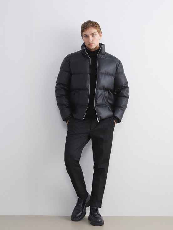 Deri Görünümlü Mont YENİ SİYAH