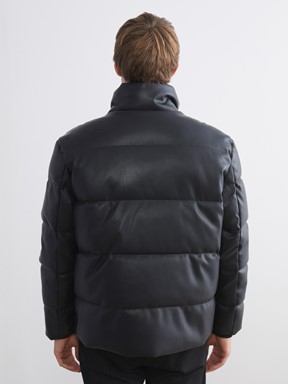 Deri Görünümlü Mont YENİ SİYAH