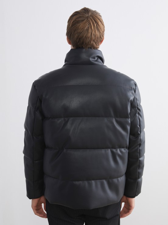 Deri Görünümlü Mont YENİ SİYAH