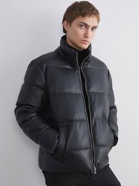 Deri Görünümlü Mont YENİ SİYAH