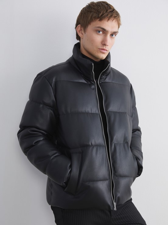 Deri Görünümlü Mont YENİ SİYAH