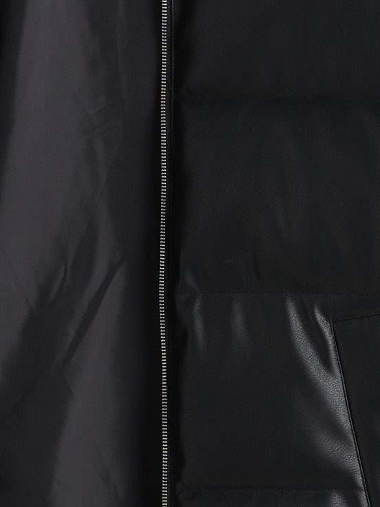 Deri Görünümlü Mont YENİ SİYAH