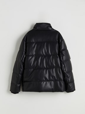 Deri Görünümlü Mont YENİ SİYAH