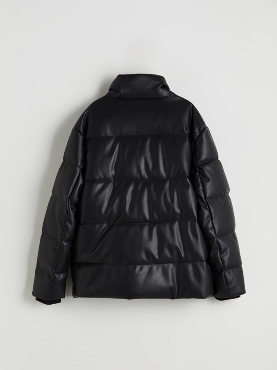 Deri Görünümlü Mont YENİ SİYAH