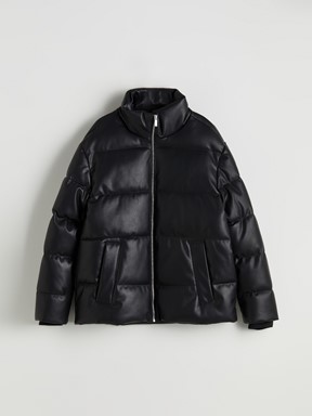 Deri Görünümlü Mont YENİ SİYAH