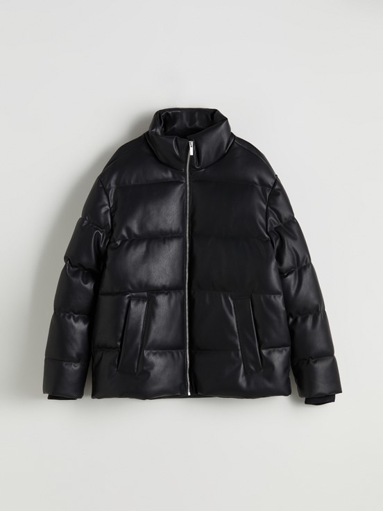 Deri Görünümlü Mont YENİ SİYAH