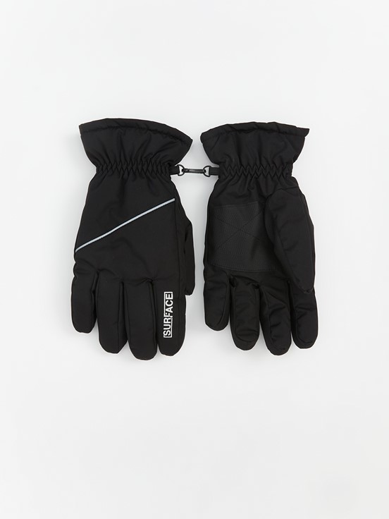 Yazı Baskılı Erkek Kar Eldiveni SİYAH